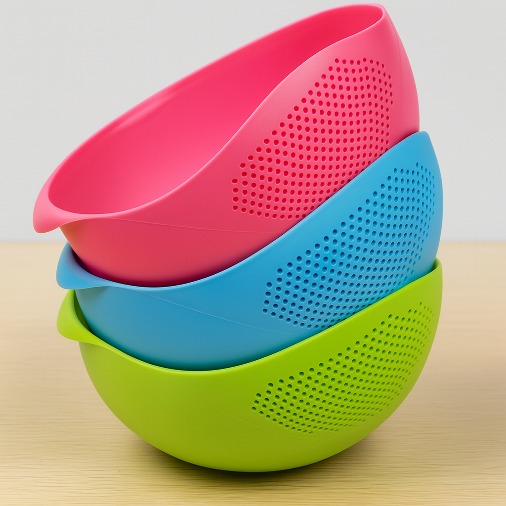 Rice Fruits Vegetable Noodles Pasta Washing Bowl and Strainer for Storing and Straining (Pink, Green, Blue Colour)