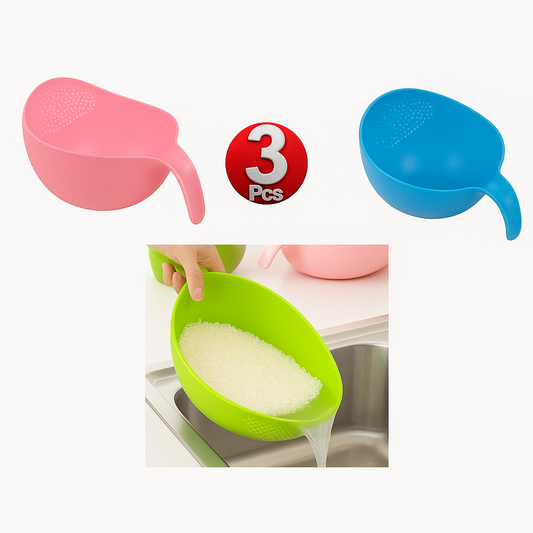 Rice Fruits Vegetable Noodles Pasta Washing Bowl and Strainer for Storing and Straining (Pink, Green, Blue Colour)