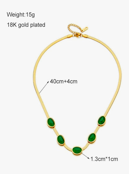 Oval Green Crystal Pendant Necklace Set With Bracelet