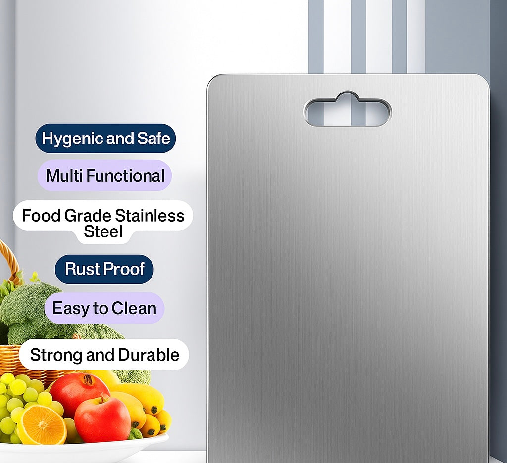Stainless Steel Chopping Board Cum Cutting Board Metal Board for Kitchen (35.8cm*24.8cm)