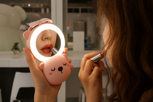 Lighted makeup mirror with fancy rechargeable fan
