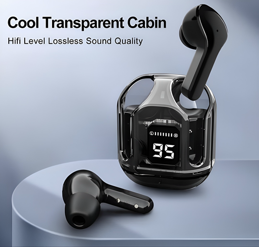 Bluetooth Earbuds with Display, Transparent Design