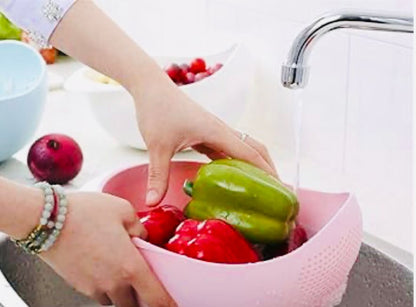 Rice Fruits Vegetable Noodles Pasta Washing Bowl and Strainer for Storing and Straining (Pink, Green, Blue Colour)